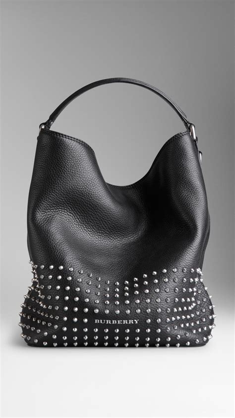 burberry black studded hobo bag